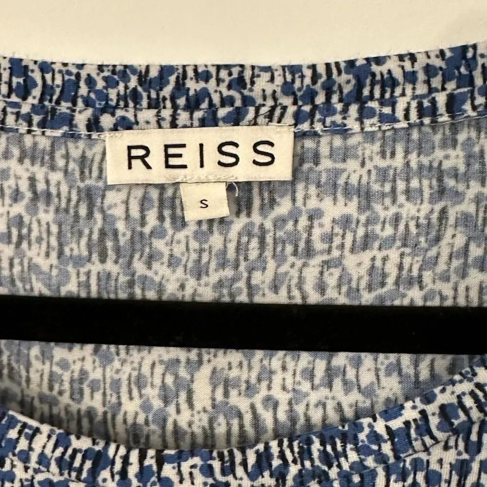 Reiss Womens Blue White Abstract Print Scoop Neck 3/4 Sleeve Knit Top Size S - Picture 3 of 3